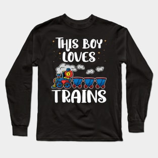 Kids This Boy Loves Trains - Train lover print Long Sleeve T-Shirt